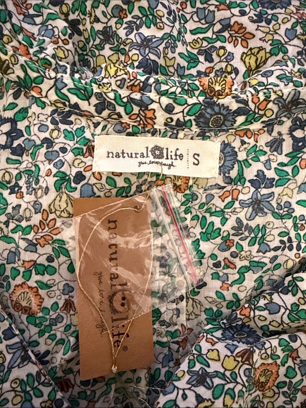 NATURAL LIFE Green Floral Ruffle Button-Down Blouse Bohemian Cottagecore - Picture 6 of 7
